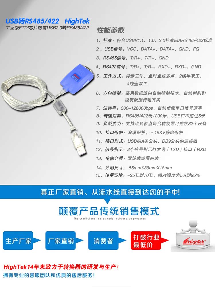 USB-хаб 工业级usb转rs485/rs422串口线usb转485转换器ftdi芯片hu-04 Hightek HU/04 USB-хаб 工业级usb转rs485/rs422串口线usb转485转换器ftdi芯片hu-04 Hightek HU/04