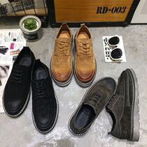 Retro Tide Men and Europe Fashion Thick Leather Leather Shoes Casual Round Head Bullock Heightening Carved Leather Shoes Martin Shoe Mens shoes