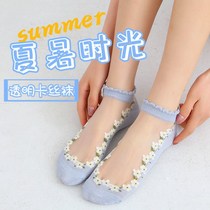 Socks womens summer thin glass card stockings lace socks shallow mouth cotton breathable sweat-absorbing Korean version ins tide socks