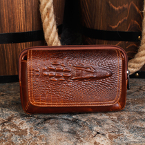 Mobile phone bag men wear belt fanny pack horizontal leather multi-function waist bag Vertical first layer cowhide mobile phone bag hanging bag