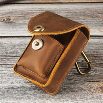 Mens Vintage Cigarette Bag Head layer Cowhide Cigarette case kerosene Lighter Bag Wear Belt Mini Leather fanny pack Key Bag
