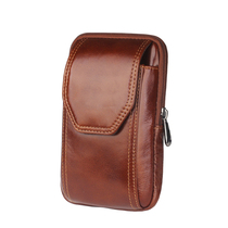 Mens mobile phone bag wear belt fanny pack leather large capacity thin first layer cowhide 5 5 inch 6 inch mobile phone waist bag