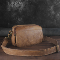 Head Layer Bull Leather Mens Bag Single Shoulder Bag Large Capacity Diagonal Satchel Cross Section Genuine Leather Casual Youth Backpack Wearing Leather Strap Pocket