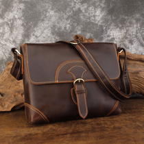 Vintage first layer cowhide casual mens bag shoulder messenger bag Leather briefcase Crazy Horse leather youth backpack computer bag