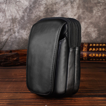 Leather mobile phone fanny pack men wear belt waist Baotou layer cowhide multi-functional double zipper waist hanging bag vertical section
