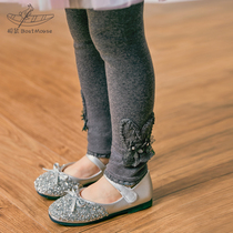 Girls pants spring and autumn Han Edition high waist patch children punching pants and wearing baby outer wearing