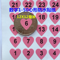 Love Shaped Number 1-50 Label Waterproof Self-Adhesive Number Number Self-adhesive Sticker Sequence Number Label Sticker