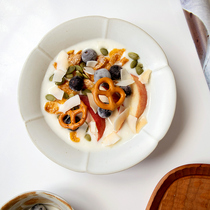 Sanmai House suet White Handmade coarse pottery Chinese lace round plate solid color Japanese dessert plate salad plate Western dinner plate