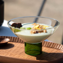 Three homes original heat-resistant glass Japanese round glass High ankle ice cream bowl tea dessert bowl yogurt bowl