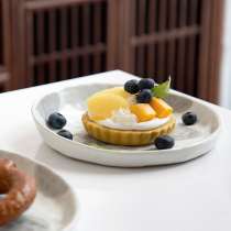 Japanese style ins style hipster handmade ceramic household tableware polo pottery solid color round dish fruit plate