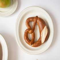 Nordic rough pottery plate retro tableware personality handmade oval plate steamed fish plate deep plate microwave oven household food utensils