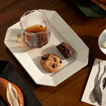 Three homes original Nordic solid color rectangular rough pottery breakfast Western plate home snack plate tableware plate flat plate