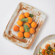 Three homes Japanese style creative rough pottery retro home restaurant with Western plate steak salad plate