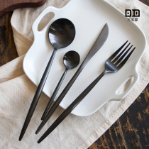 European-style Western tableware Stainless steel steak knife and fork set Western spoon electroplated black taurus steak knife and fork