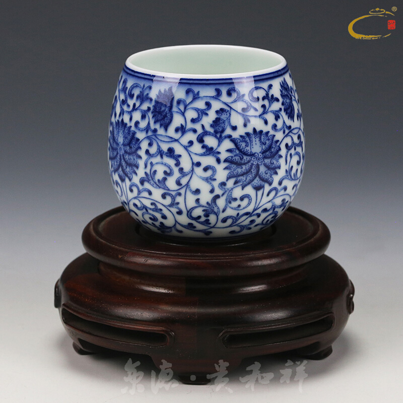 Jingdezhen ceramics by hand and auspicious the old private cup cup master cup special large cup cup blue tie up branches