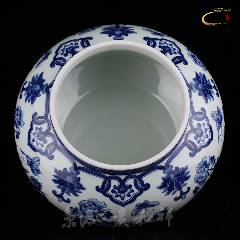 Beijing DE and auspicious all hand jingdezhen blue and white peony flower pot large store tea caddy fixings ceramic tea pot