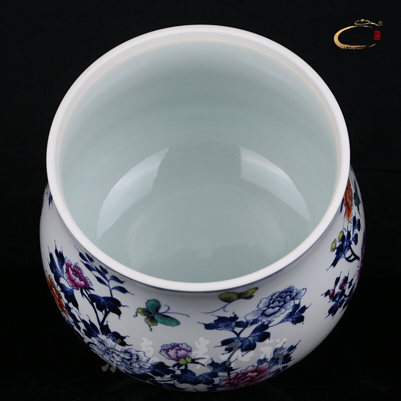 Beijing, jingdezhen and auspicious hand - made caddy fixings household business gifts ceramic POTS large bucket color peony as cans