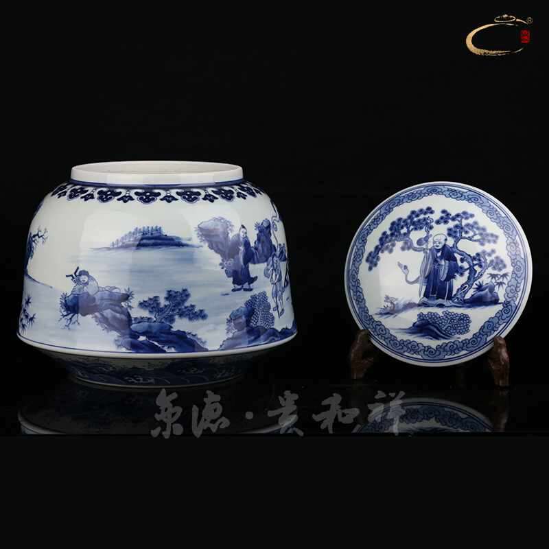 Beijing DE and auspicious hand - made master of jingdezhen blue and white caddy fixings hand - made porcelain ceramic POTS storage jar jar