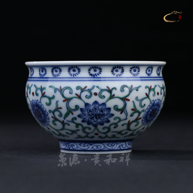 And auspicious jingdezhen pure manual master cup dou colors branch flowers cup master cup single CPU hand - made sample tea cup