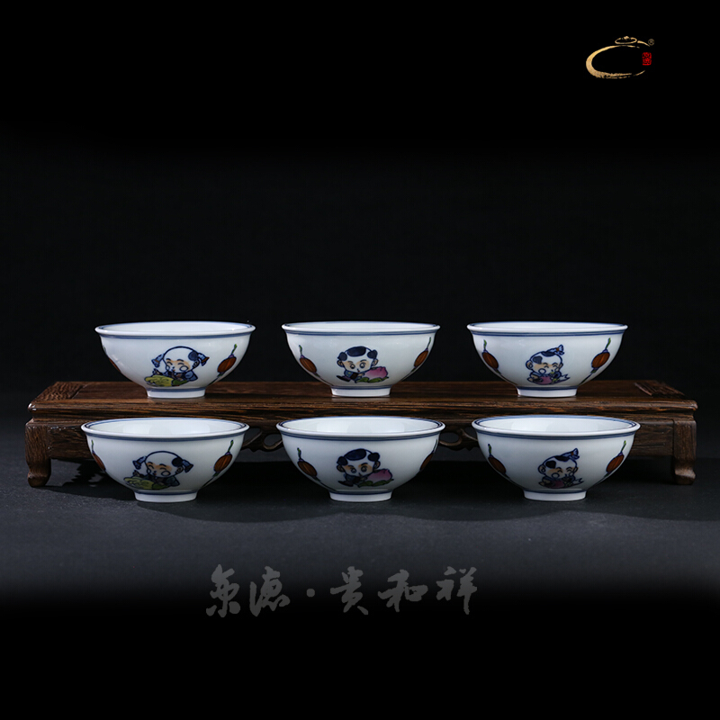 And auspicious hand - made pure manual high temperature ceramic porcelain fu tong gifts sets a complete set of 6 cups of tea set group