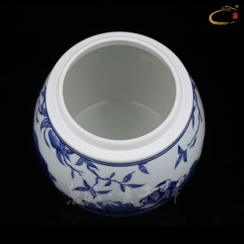 Jing DE and auspicious hand - made blue baby play peach as cans of jingdezhen ceramics by hand to wake tea loose tea tea gift box tank