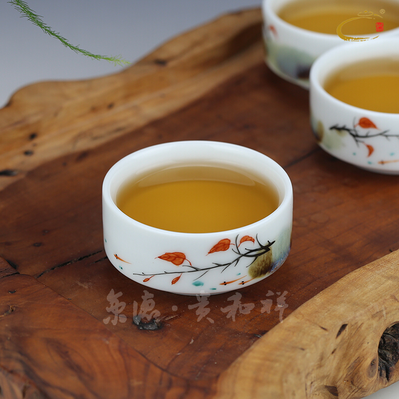 Beijing 's tea ware and auspicious pastel checking ceramic cups kung fu tea set jingdezhen hand - made teacup gift boxes