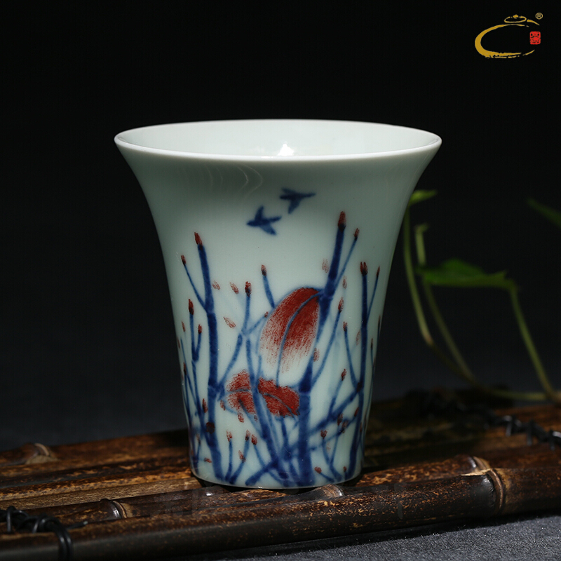 Beijing DE auspicious esteeming harmony jingdezhen ceramic sample tea cup, hand draw pastel blue master CPU manually kunfu tea cups