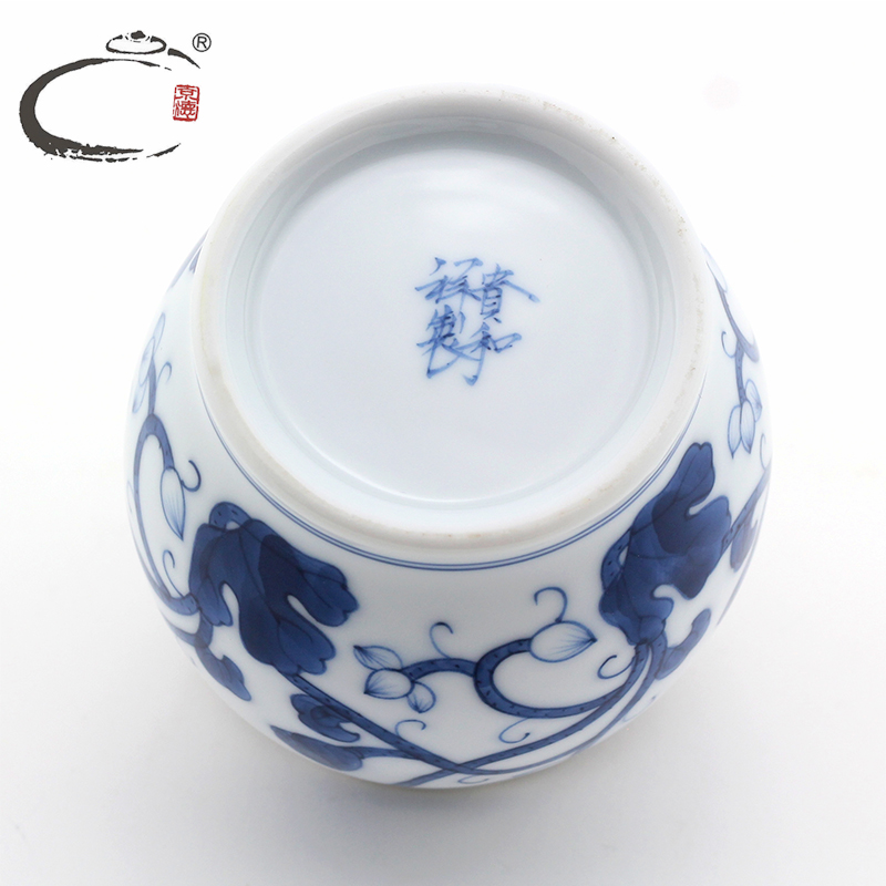 And auspicious hand blue And white porcelain ceramic POTS bound branch lotus tea pot mini portable portable caddy fixings