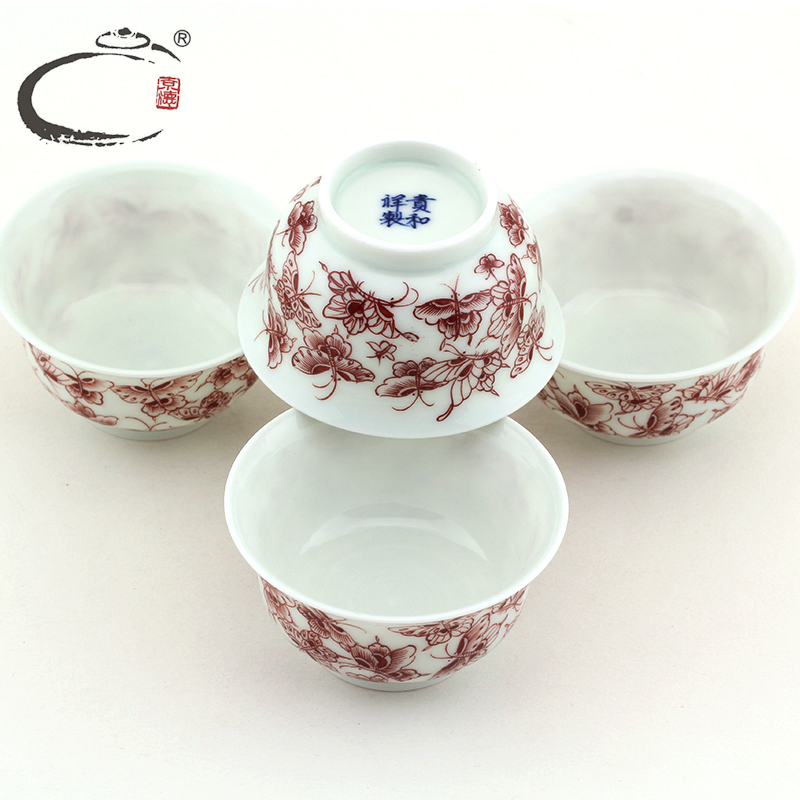 And auspicious youligong butterfly medium bowl set of jingdezhen manual hand - made ceramic gifts kung fu tureen tea cups