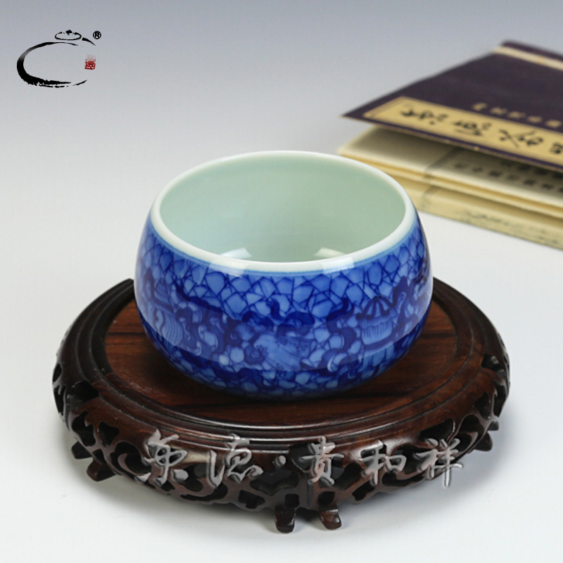 Blue and white sweet and auspicious jingdezhen ceramics by hand DE collection sample tea cup, cup Beijing private cup cup master CPU