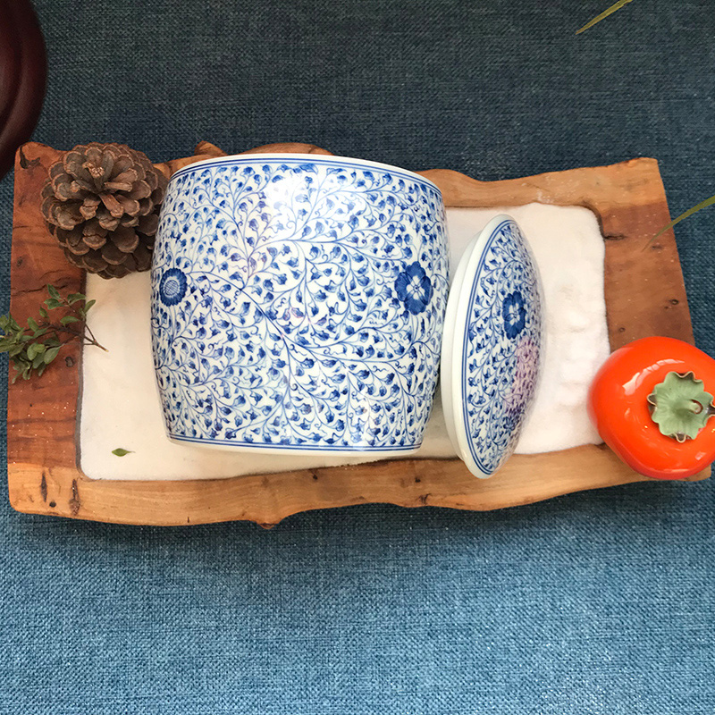 And auspicious number in four flower tea pot of jingdezhen blue And white tie up branches manual hand - made tea packaging gift box POTS