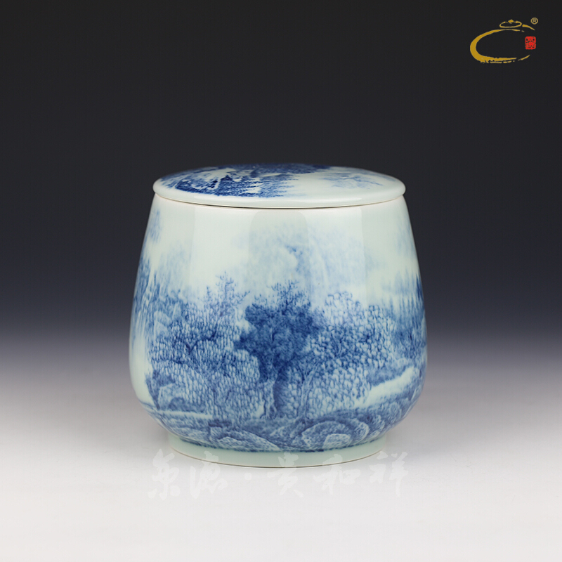 Beijing DE and auspicious jingdezhen blue and white clouds, all hand hand - made the ceramic tea canister landscape caddy fixings