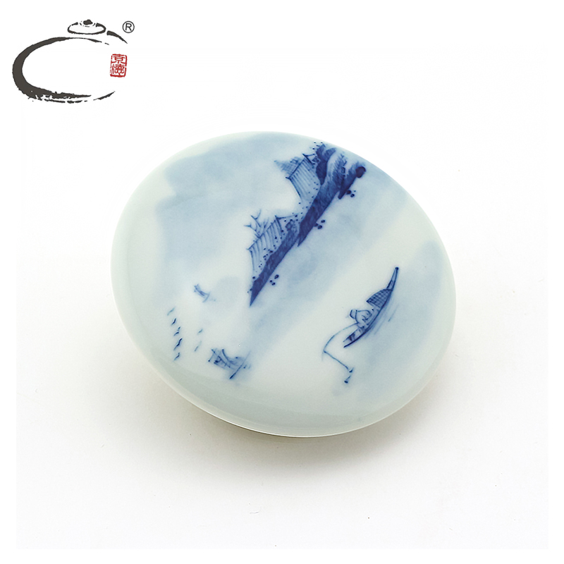 And auspicious jing DE collection jingdezhen blue And white painting landscape caddy fixings hand - made ceramic small seal pot POTS
