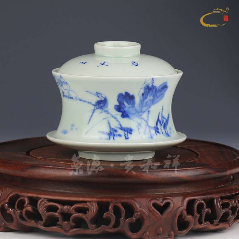 And auspicious manual tureen teacups hand - made large tureen tea set of blue And white porcelain jingdezhen ceramic three bowls