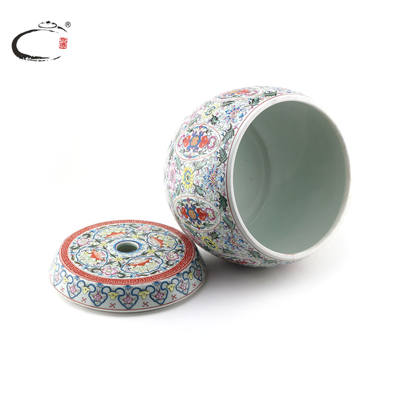 Beijing DE auspicious heap of esteeming harmony see eight bat flower drum master of jingdezhen hand - made ceramic large wake tea caddy fixings