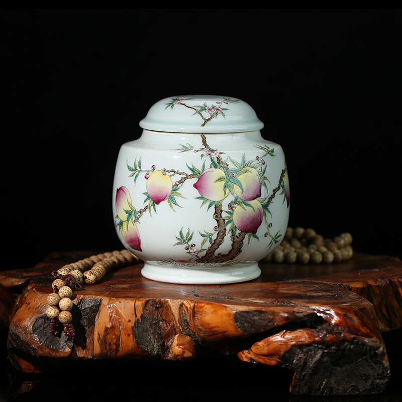 And auspicious pastel peach POTS of jingdezhen ceramic caddy fixings hand - made ceramic pot seal storage tank tea