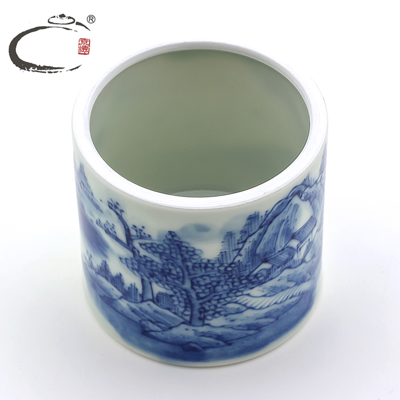 Jingdezhen blue and white landscape small caddy fixings and auspicious ceramics with mini seal pot wake receives storage tank