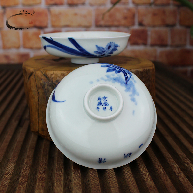 And auspicious orchid cup sample tea cup jingdezhen blue And white porcelain is manually teacups hand - made ceramic kung fu master cup tea cups