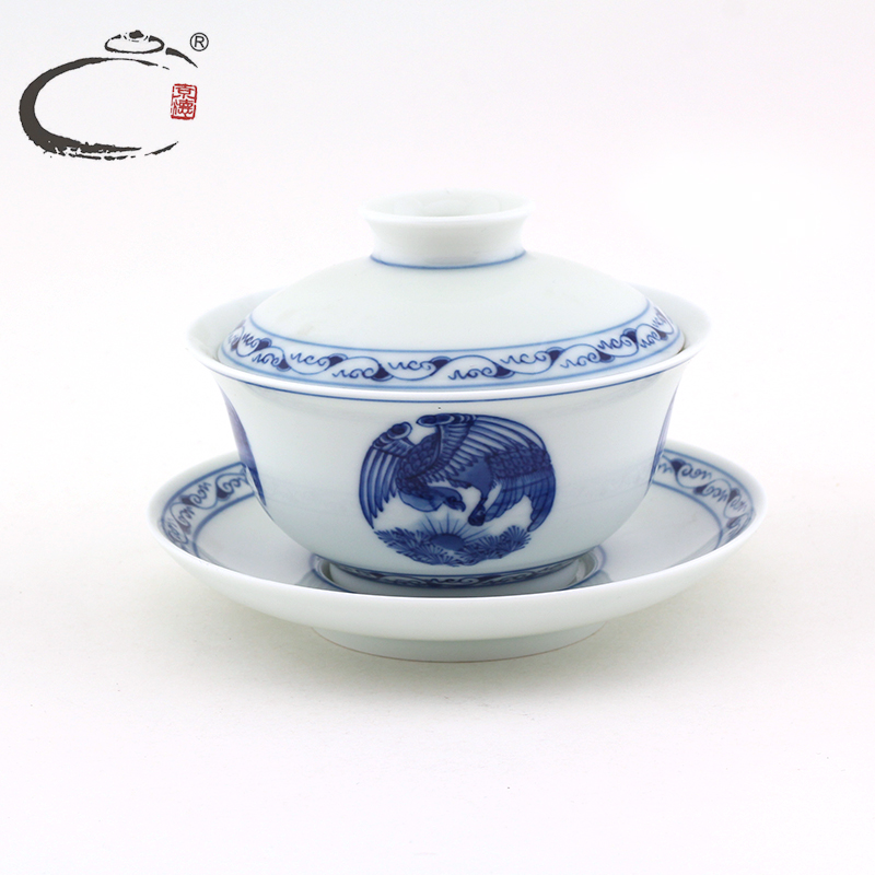 Heroic spirit and auspicious jing DE forever medium bowl group, a master of jingdezhen pure manual hand - made kung fu tea set