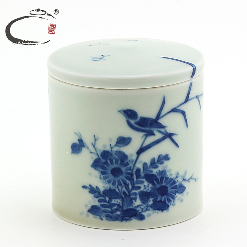 And auspicious jing DE jingdezhen blue And white by treasure bird caddy fixings hand - made ceramic seal pot gift tins