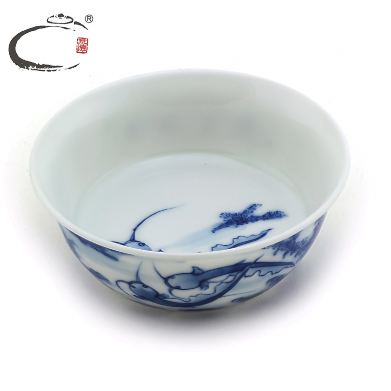 And auspicious cup tea sets jingdezhen blue And white li 11 seating is hand - made ceramic kung fu tea sample tea cup to use single CPU