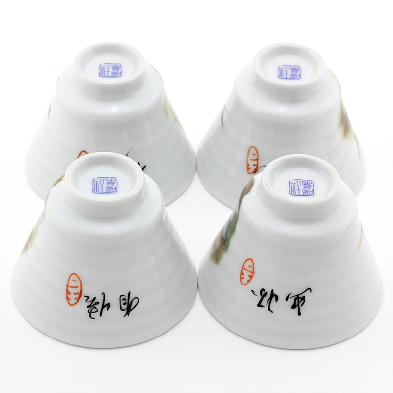 Jing DE guests cheung up four cups of jingdezhen hand - made ceramic powder charge kung fu tea bowl glass sample tea cup