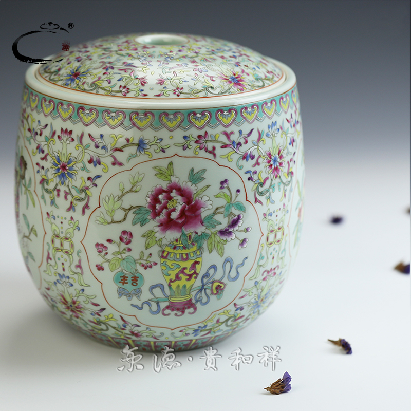 Jing DE and auspicious pastel caddy fixings jingdezhen hand - made ceramic POTS box sealed as cans of storage tank