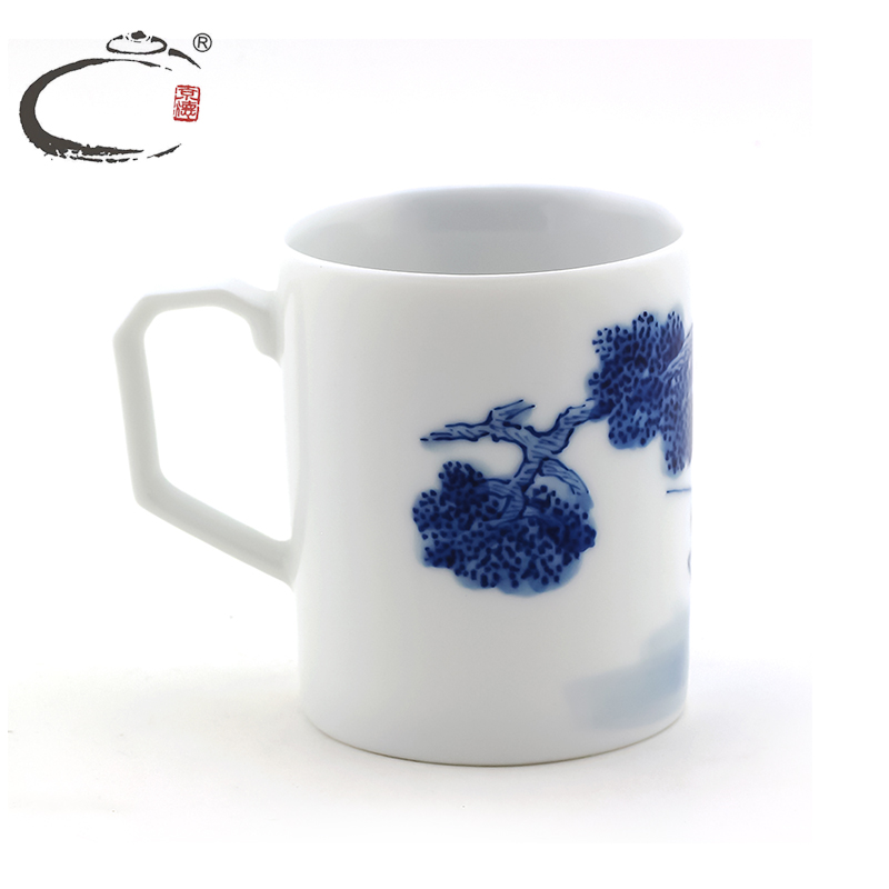 And auspicious manual office tea cups jingdezhen sample tea cup blue And white porcelain bowl with a cup of water glass box with a gift