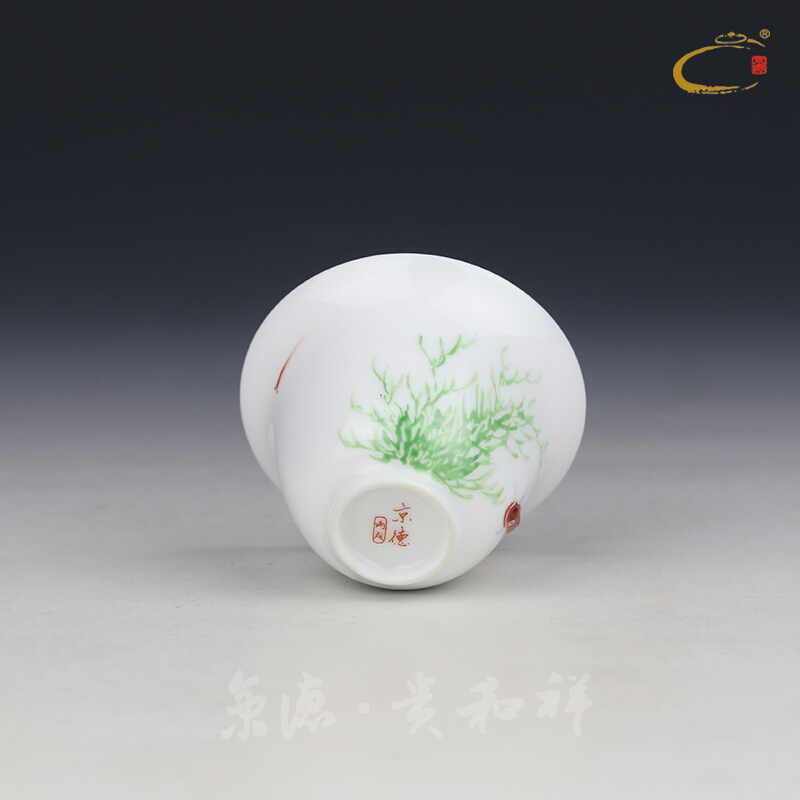 Jing DE up and auspicious jingdezhen pure manual hand - made ceramic thin tire cup tea cup single CPU master CPU