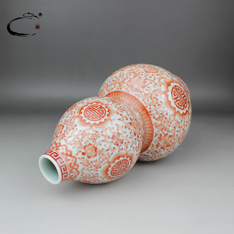 And auspicious alum red life word gourd bottle of jingdezhen hand - made ceramic flower vase household office accessories furnishing articles