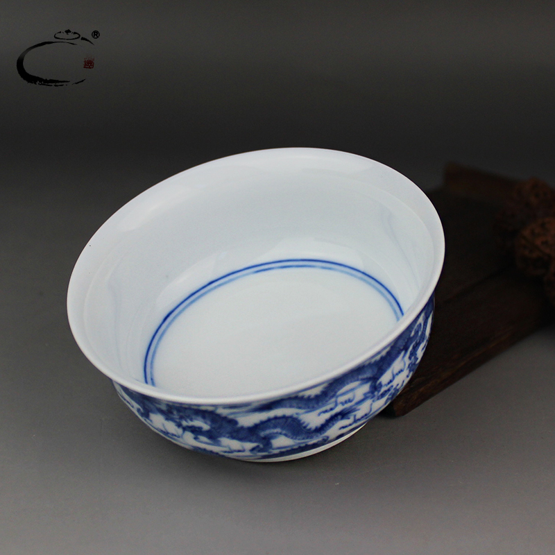 And auspicious jing DE up limited - edition ceramic cup sample tea cup large blue And white JiuLongBei kung fu tea cup drawing by hand