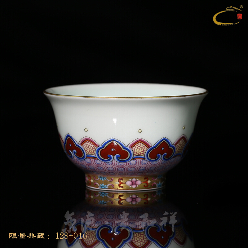 More happy and auspicious enamel paint with cup of jingdezhen hand - made ceramic master kung fu tea cup sample tea cup cup