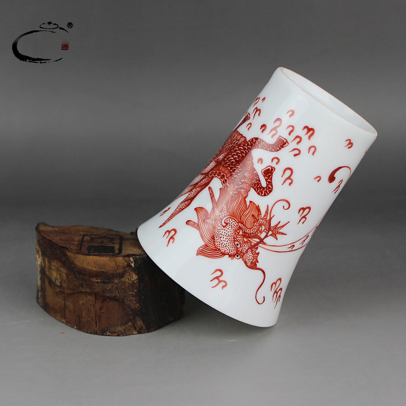 The Master sample tea cup and auspicious jing DE move tall glass ceramic kung fu tea set manually fragrance - smelling cup alum red kirin cup