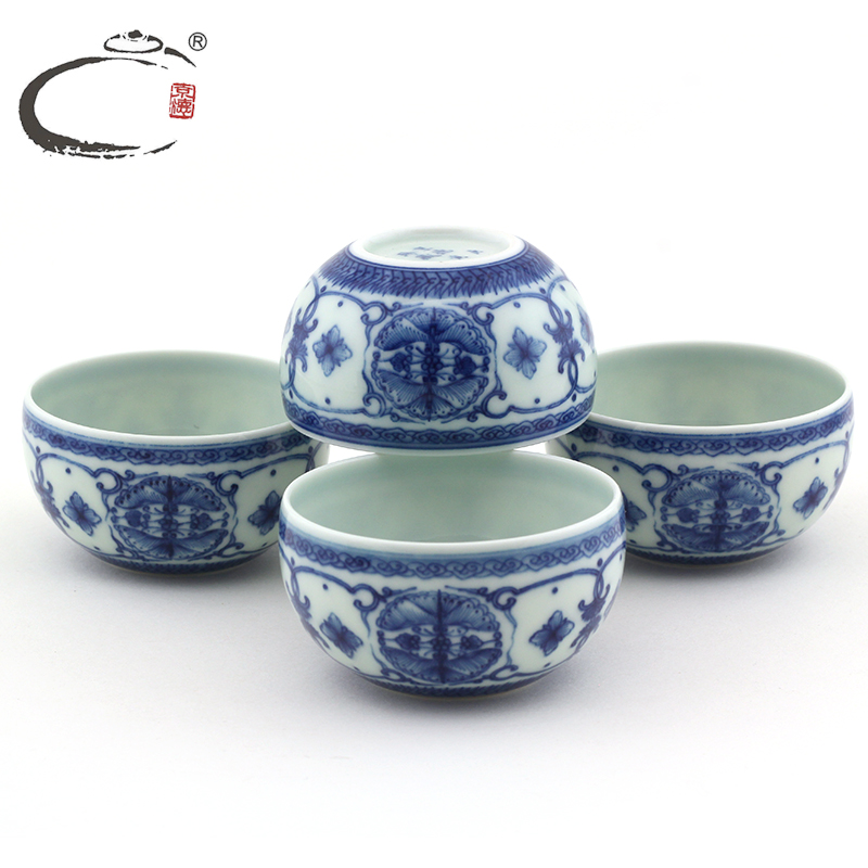 And auspicious jing DE treasure blue ball dish bowl set of jingdezhen hand - made ceramic kung fu tea set gift